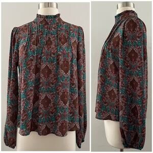 Joie Paisley Print Blouse Long Sleeve Modest Office Business Colorful XS NWT